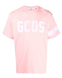 T-shirt à col rond brodé rose Gcds
