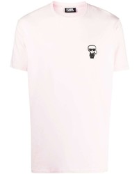T-shirt à col rond brodé rose Karl Lagerfeld