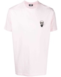 T-shirt à col rond brodé rose Karl Lagerfeld