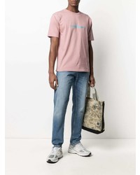 T-shirt à col rond brodé rose Stone Island