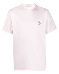 T-shirt à col rond brodé rose MAISON KITSUNÉ