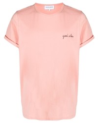 T-shirt à col rond brodé rose Maison Labiche