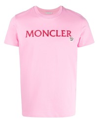 T-shirt à col rond brodé rose Moncler