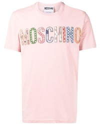 T-shirt à col rond brodé rose Moschino