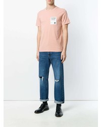 T-shirt à col rond brodé rose Maison Margiela