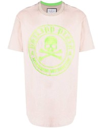T-shirt à col rond brodé rose Philipp Plein