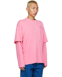 T-shirt à col rond brodé rose Acne Studios