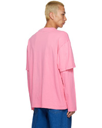 T-shirt à col rond brodé rose Acne Studios