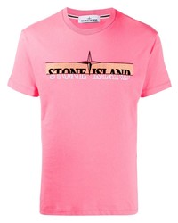 T-shirt à col rond brodé rose Stone Island