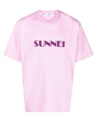 T-shirt à col rond brodé rose Sunnei