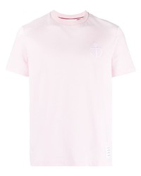 T-shirt à col rond brodé rose Thom Browne