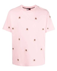 T-shirt à col rond brodé rose Tommy Hilfiger