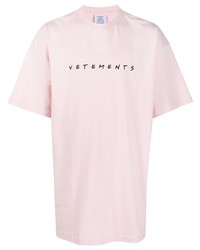 T-shirt à col rond brodé rose Vetements