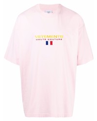 T-shirt à col rond brodé rose Vetements