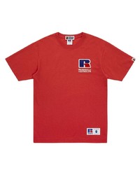 T-shirt à col rond brodé rouge A Bathing Ape