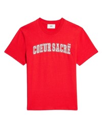 T-shirt à col rond brodé rouge Ami Paris