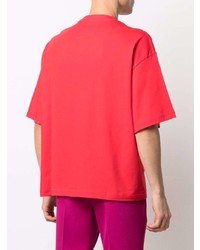 T-shirt à col rond brodé rouge Lanvin