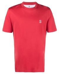 T-shirt à col rond brodé rouge Brunello Cucinelli