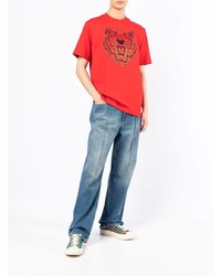 T-shirt à col rond brodé rouge Kenzo