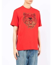 T-shirt à col rond brodé rouge Kenzo