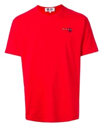 T-shirt à col rond brodé rouge Comme Des Garcons Play