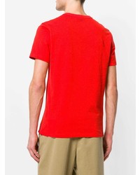 T-shirt à col rond brodé rouge AMI Alexandre Mattiussi