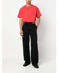 T-shirt à col rond brodé rouge Vetements