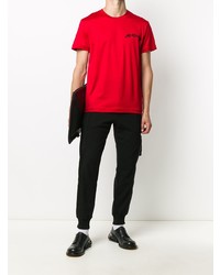 T-shirt à col rond brodé rouge Alexander McQueen