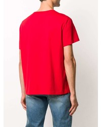 T-shirt à col rond brodé rouge Maison Margiela