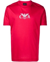 T-shirt à col rond brodé rouge Emporio Armani