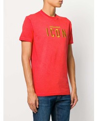 T-shirt à col rond brodé rouge DSQUARED2