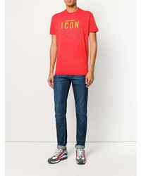 T-shirt à col rond brodé rouge DSQUARED2