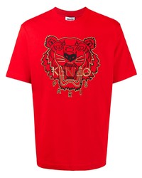 T-shirt à col rond brodé rouge Kenzo