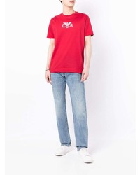 T-shirt à col rond brodé rouge Emporio Armani