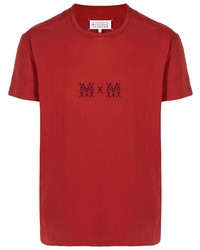 T-shirt à col rond brodé rouge Maison Margiela