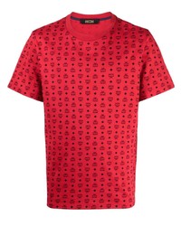 T-shirt à col rond brodé rouge MCM