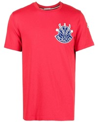 T-shirt à col rond brodé rouge Moncler