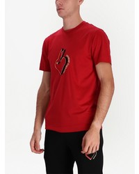 T-shirt à col rond brodé rouge Emporio Armani