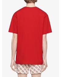 T-shirt à col rond brodé rouge Gucci