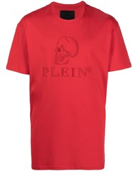 T-shirt à col rond brodé rouge Philipp Plein