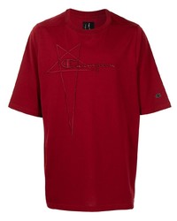 T-shirt à col rond brodé rouge Rick Owens X Champion