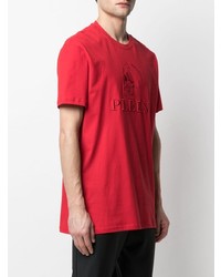 T-shirt à col rond brodé rouge Philipp Plein