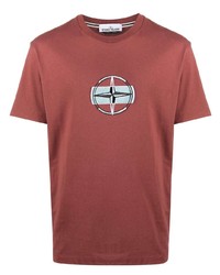 T-shirt à col rond brodé rouge Stone Island