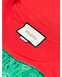 T-shirt à col rond brodé rouge Gucci