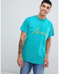 T-shirt à col rond brodé turquoise