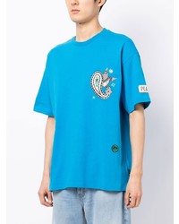 T-shirt à col rond brodé turquoise FIVE CM