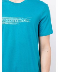 T-shirt à col rond brodé turquoise Armani Exchange