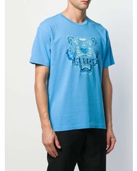 T-shirt à col rond brodé turquoise Kenzo