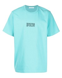 T-shirt à col rond brodé turquoise Helmut Lang