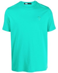 T-shirt à col rond brodé turquoise Karl Lagerfeld